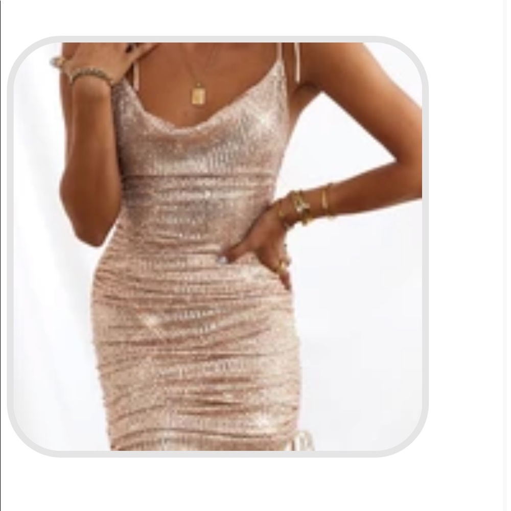 Gold sequin tie up sinched dress